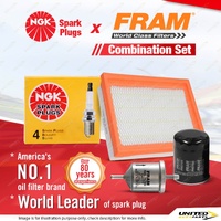 NGK Standard Spark Plugs + Fram Filter Service Kit for Nissan Navara D21 2.4 LPG