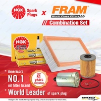NGK Standard Spark Plugs + Fram Filter Service Kit for BMW 525i E34 2.5L