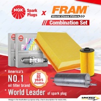 NGK Laser Platinum Spark Plugs + Fram Filter Service Kit for BMW X5 E53 4.6L