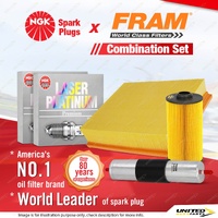 NGK Laser Platinum Spark Plugs + Fram Filter Service Kit for BMW 735i E38 3.5L