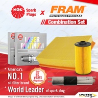 NGK Laser Platinum Spark Plugs + Fram Filter Service Kit for BMW X5 E53 4.4L