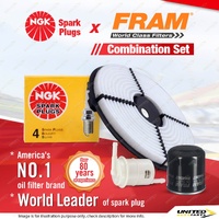 NGK Standard Spark Plugs + Fram Filter Service Kit for Holden Nova LF 1.6L