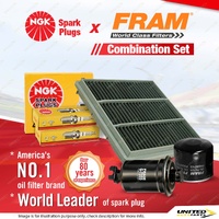 NGK Standard Spark Plugs + Fram Filter Service Kit for Mitsubishi Pajero NJ NK