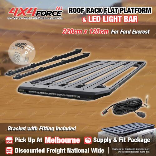 220x125cm Alloy Roof Rack Flat Platform with LED Light Bar for Ford Everest MEL