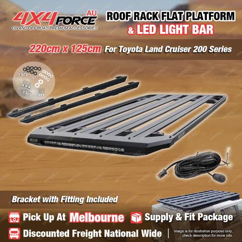 220x125cm Roof Rack Flat Platform with Light Bar for Toyota Landcruiser 200 MEL