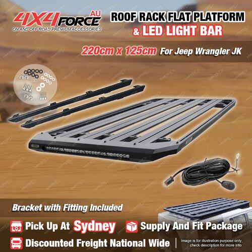 220x125cm Roof Rack Flat Platform with LED Light Bar for Jeep Wrangler JK SYD