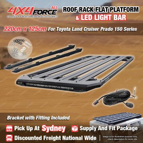 220x125cm Roof Rack Platform with Light Bar for Toyota Landcruiser Prado 150 SYD