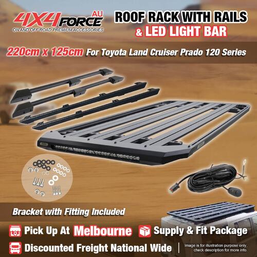 220x125 Roof Rack Platform & Light Bar&Rail for Toyota Landcruiser Prado 120 MEL