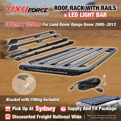 180x125 Roof Rack Flat Platform with Light Bar & Rails for Range Rover 05-12 SYD