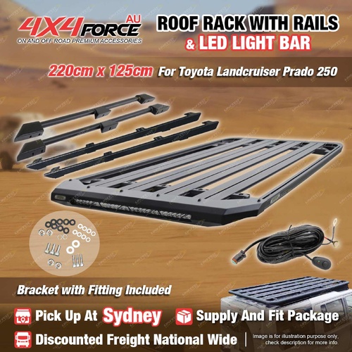 220 x 125cm Roof Rack Platform with Light Bar & Rails for Toyota Prado 250 SYD