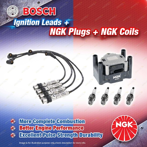 NGK Spark Plugs Coil + Bosch Leads Kit for Audi A3 8L 8P 1.6L BFQ AVU BSE BGU I4