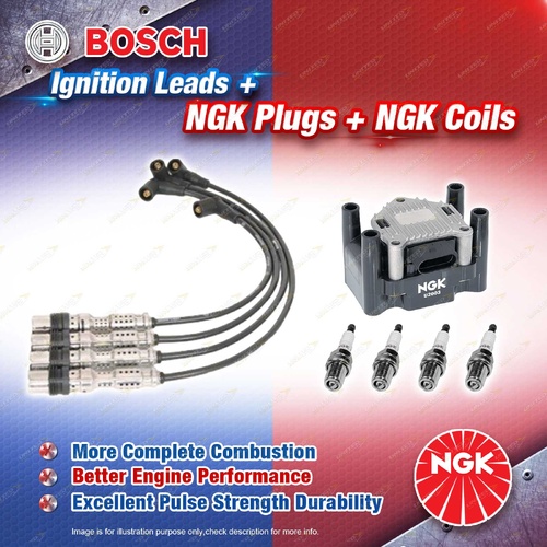 NGK Spark Plugs Coil + Bosch Leads Kit for Skoda Fabia 5J Rapid NH Roomster 5J
