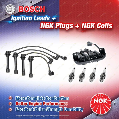 NGK Spark Plugs Coil + Bosch Leads Kit for Mazda MX5 NA 1.8L BPZE I4 16v 98kW