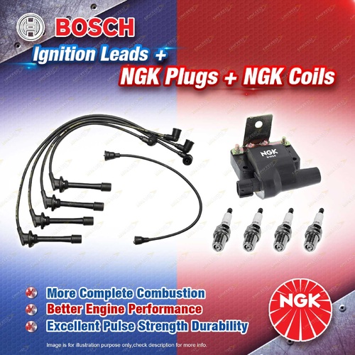 NGK Spark Plugs Coil + Bosch Leads Kit for Daihatsu Feroza F300 F310 1.6L I4 16v
