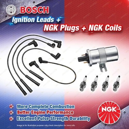 NGK Spark Plugs Coil + Bosch Leads Kit for BMW 318i E30 1.8L M10B18 I4 8v 77kW