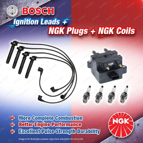 NGK Spark Plugs Coil + Bosch Leads Kit for Subaru Forester SG S11 SG9 2.5L EJ251