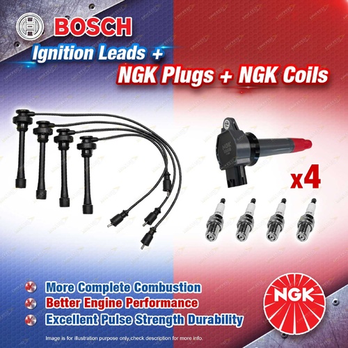 NGK Spark Plugs Coils + Bosch Leads Kit for Mitsubishi Triton ML MN KA5 2.4L I4