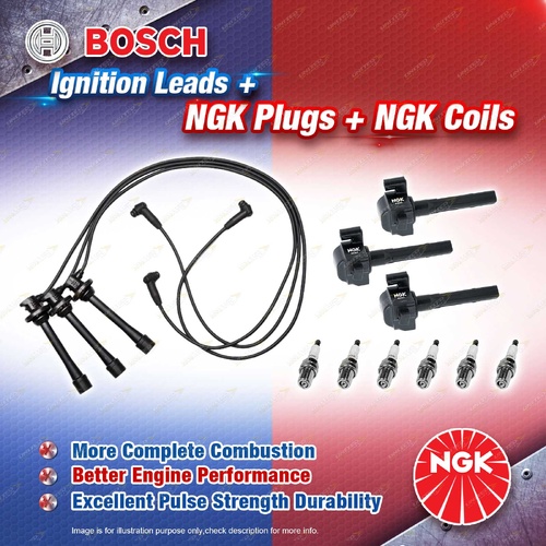 NGK Spark Plugs Coils + Bosch Leads Kit for Toyota Camry Vienta MCV20 Avalon