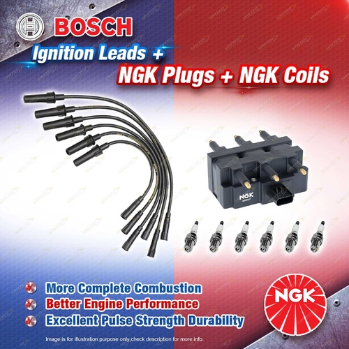 NGK Spark Plugs Coil + Bosch Leads Kit for Chrysler Grand Voyager RG RT 3.3 3.8L