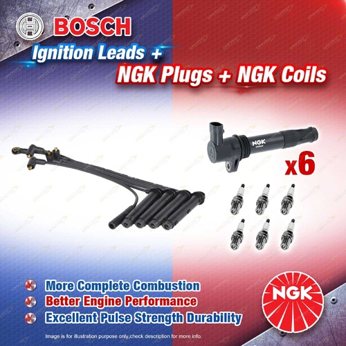 NGK Spark Plugs Coils + Bosch Leads Kit for MG ZS 180 2.5L 25K4F V6 24v Round