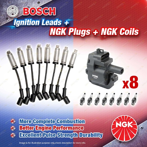 NGK Spark Plugs Coils+Bosch Leads Kit for HSV Avalanche Clubsport Senator VY VZ