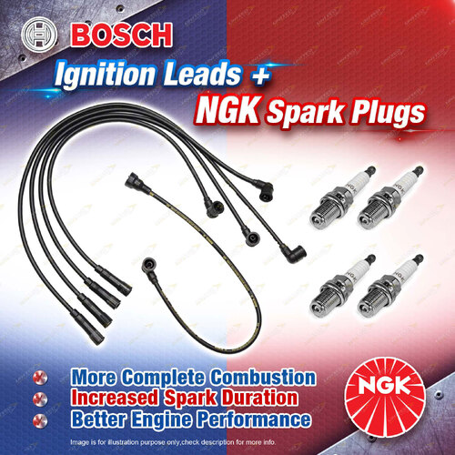 4 x NGK Spark Plugs + Bosch Ignition Leads Kit for Mitsubishi L200 MA MB MD 2.0L