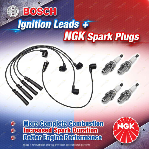 4 x NGK Spark Plugs + Bosch Ignition Leads Kit for Toyota 4 Runner RN130R RN138