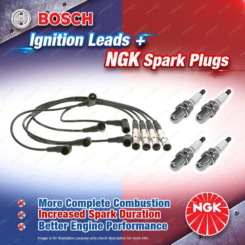4 x NGK Spark Plugs + Bosch Ignition Leads Kit for Mercedes Benz 220E W124 2.2L
