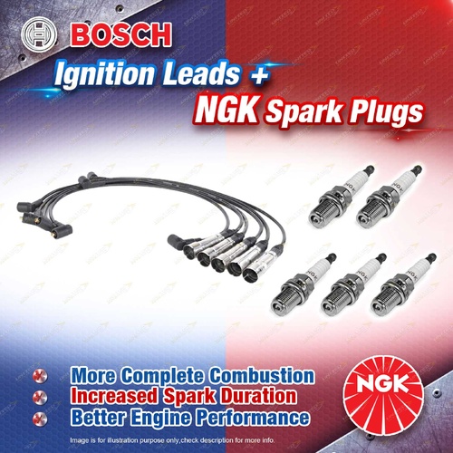 5 x NGK Spark Plugs + Bosch Leads Kit for Volkswagen Transporter Caravelle T4 70