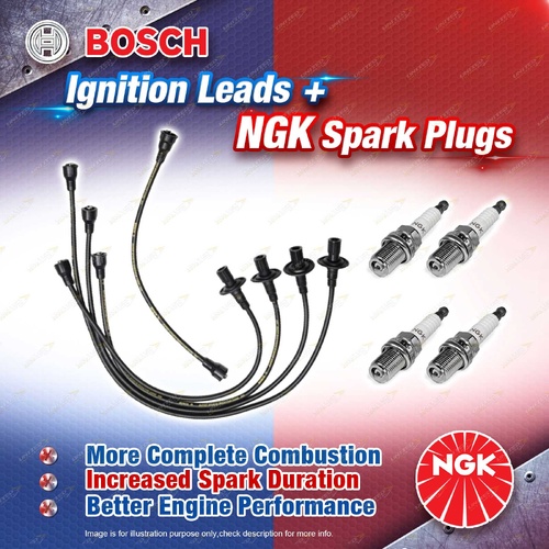 4 x NGK Spark Plugs + Bosch Ignition Leads Kit for Volkswagen 1600 Beetle MK1