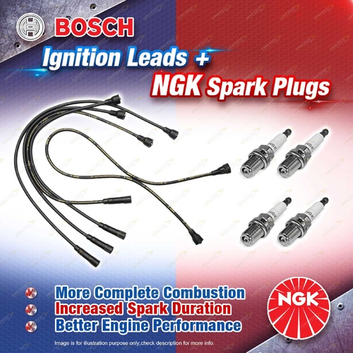 4 x NGK Spark Plugs + Bosch Ignition Leads Kit for Alfa Romeo Berlina 1.8L I4 8v