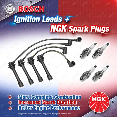4 x NGK Spark Plugs + Bosch Ignition Leads Kit for Mazda MX5 NA 1.6L B6ZE I4 16v