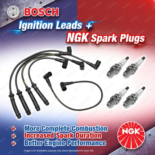 4 x NGK Spark Plugs + Bosch Ignition Leads Kit for Volvo 740 760 940 2.3L I4 16v