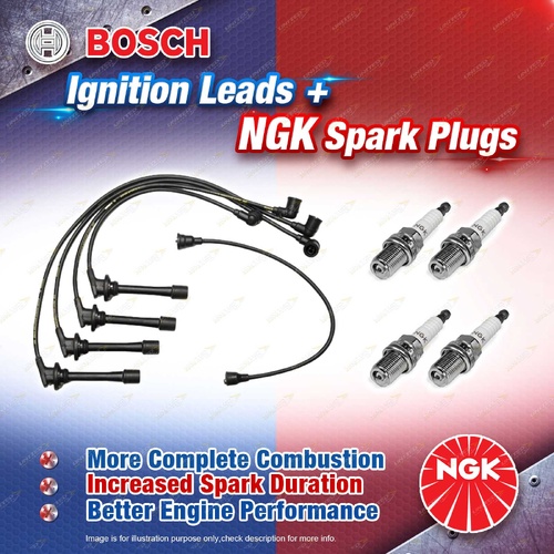 4 x NGK Spark Plugs + Bosch Ignition Leads Kit for Daihatsu Feroza F300 F310 I4