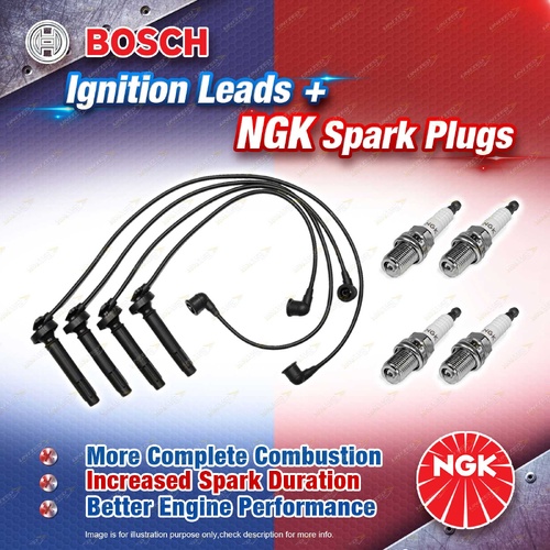 4 x NGK Spark Plugs + Bosch Leads Kit for Subaru Forester SG Liberty BL Outback