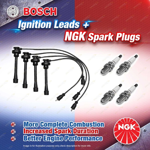 4 x NGK Spark Plugs + Bosch Leads Kit for Mitsubishi Triton ML MN KA5 Express SJ