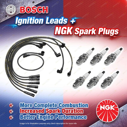 6 x NGK Spark Plugs + Bosch Leads Kit for Nissan Patrol GQ Y60 4.2L TB42S I6 12v