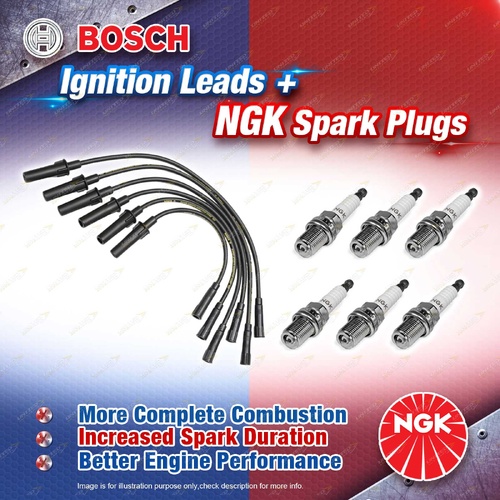 6 x NGK Spark Plugs + Bosch Ignition Leads Kit for Chrysler Grand Voyager RG RT