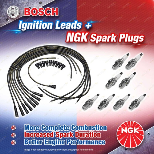 8 x NGK Spark Plugs + Bosch Ignition Leads Kit for Ford Galaxie 500 6.4L 390 V8