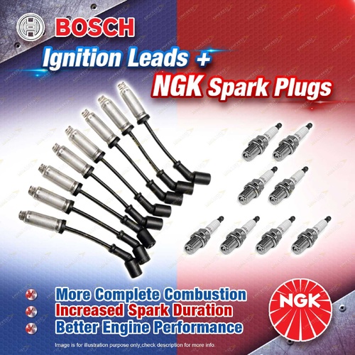 8 x NGK Spark Plugs + Bosch Leads Kit for HSV Coupe V2 VZ Grange WK GTS Maloo VY
