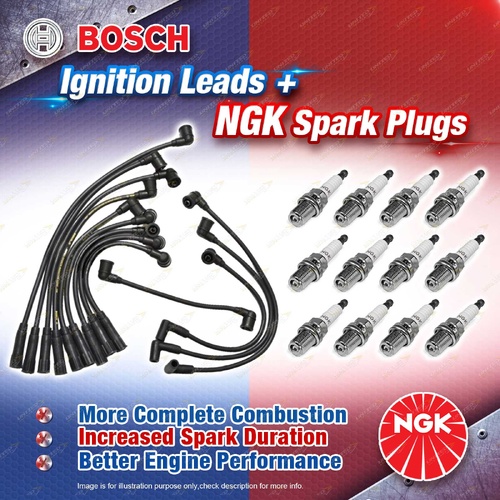 12 x NGK Spark Plugs + Bosch Ignition Leads Kit for Daimler Double Six 5.3L 7P
