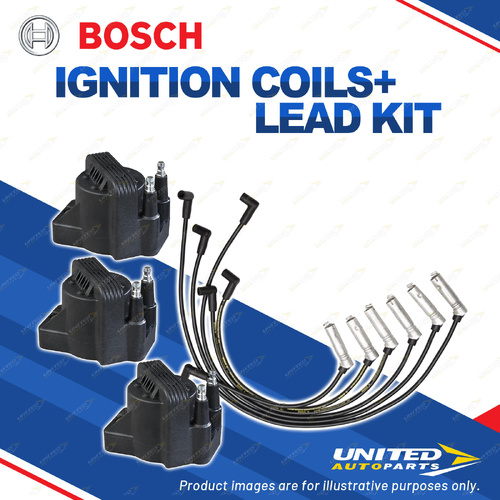 Bosch 3 Ignition Coils+Lead Kit for Holden Statesman WH 3.8L V6 171KW 00-03