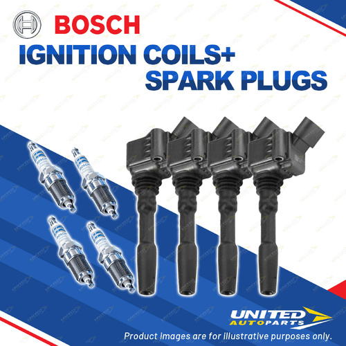 Bosch 4 Spark Plugs+4 Ignition Coils for Audi A4 A5 B8 8K 8T 8F 1.8L I4 12-17