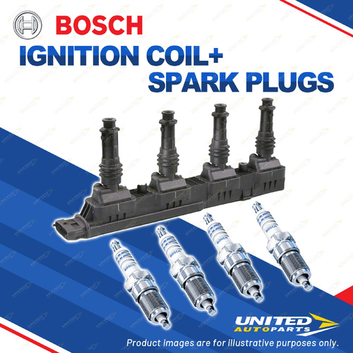 Bosch 4 Spark Plugs+Ignition Coil for Holden Barina XC XCF08 XCF68 Combo XCF25