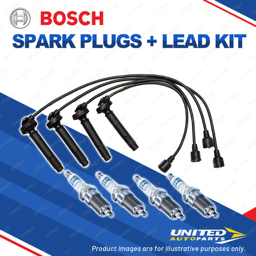 Bosch 4 Spark Plugs+Lead Kit for Subaru Forester SF SF5 2.0L F4 177KW 98-00