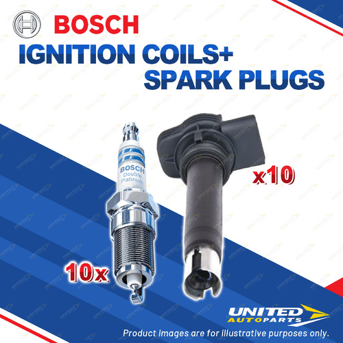 Bosch 10 Spark Plugs+10 Ignition Coils for Audi R8 42 5.2L CMPA V10 40V 11-12