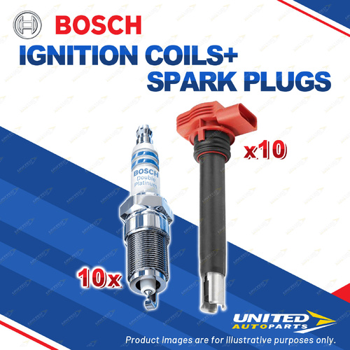 Bosch 10 Spark Plugs+10 Ignition Coils for Audi RS6 C6 4F 5.0L BUH V10 40V 08-10
