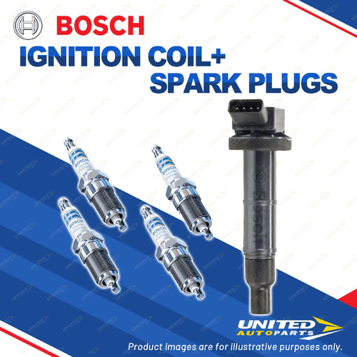 Bosch 4 Spark Plugs+Ignition Coil for Toyota Avensis ACM21R 2.4L 2AZFE I4 05-10