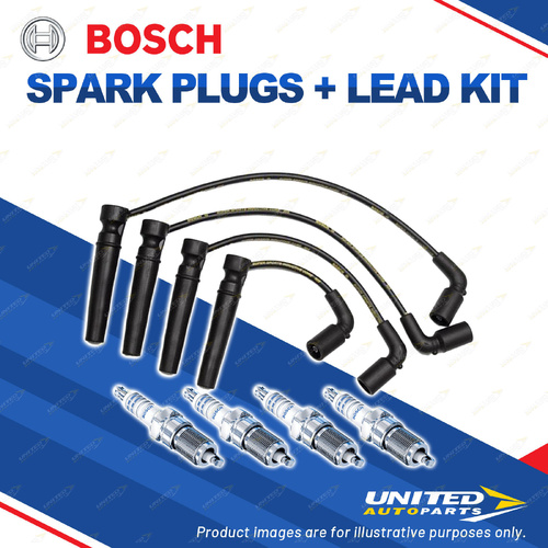 Bosch 4 Nickel Spark Plugs+Lead Kit for Holden Barina TK SA086 1.6L I4 05-11