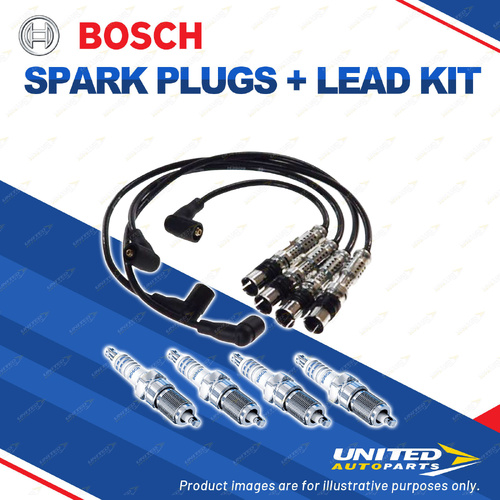 Bosch 4 Spark Plugs+Lead Kit for Volkswagen Polo 9N 1.6L BCD I4 8V 74KW 04-05